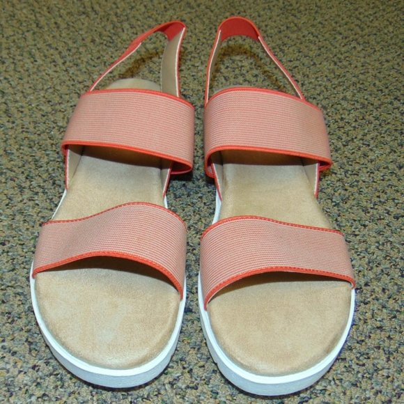 Womens Sandals 9 SO Orange Strappy Slip On Microfiber Padded Open Toe Summer - Picture 7 of 9